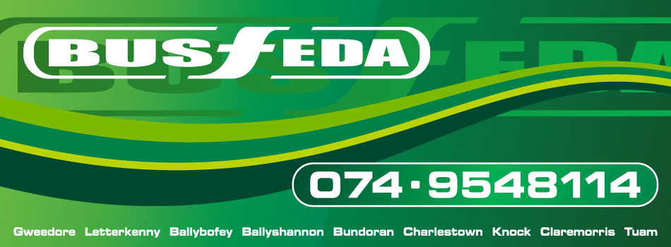 BusFeda daily services Donegal - Galway:  travelling through Gweedore, Letterkenny, Ballybofey, Ballyshannon, Bundoran, Charlestown, Knock, Claremorris and Tuam, Ireland